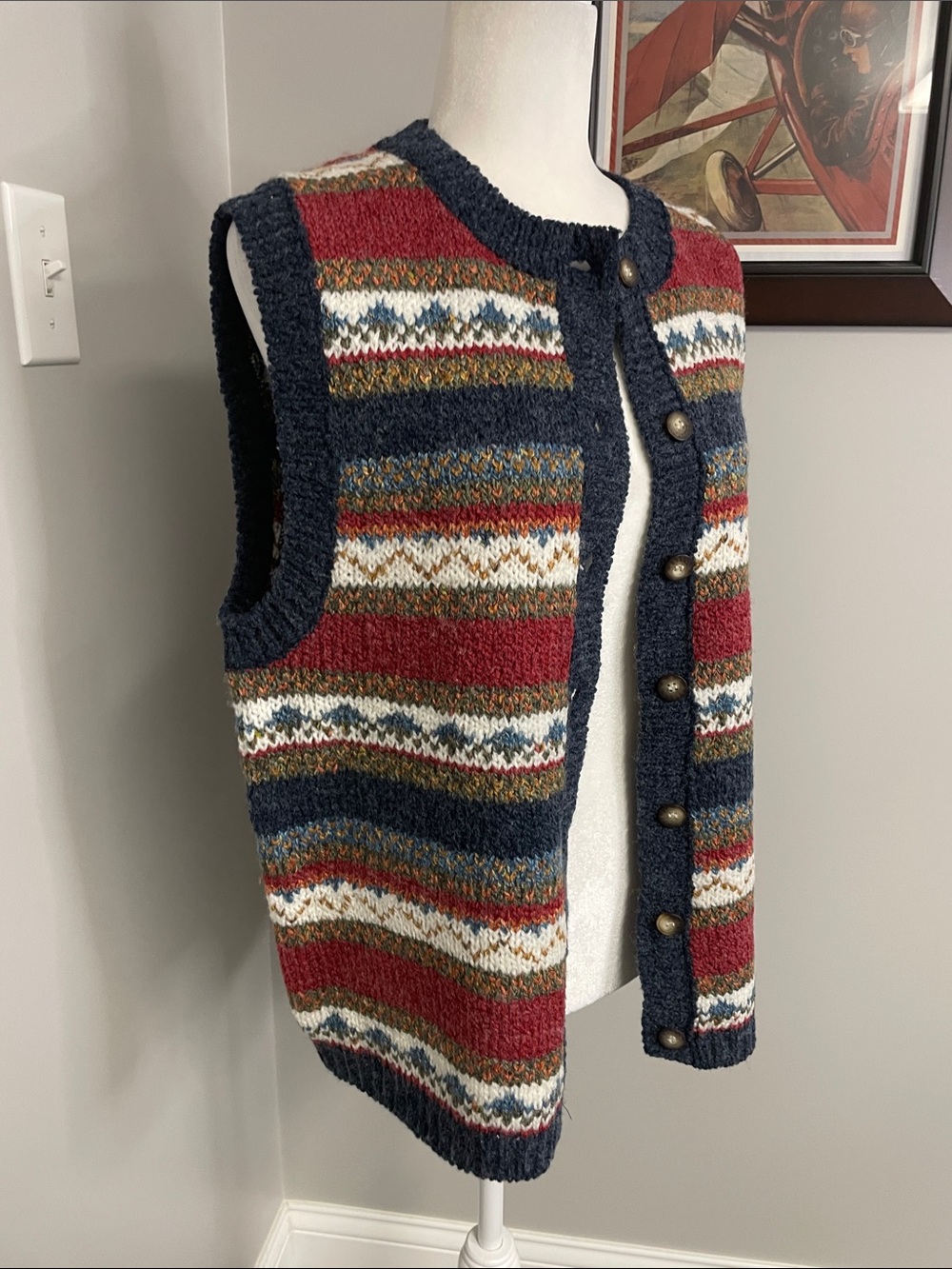 St John's Bay womens wool blend Fair Isle sweater vest size Medium stripe warm - Picture 2 of 4